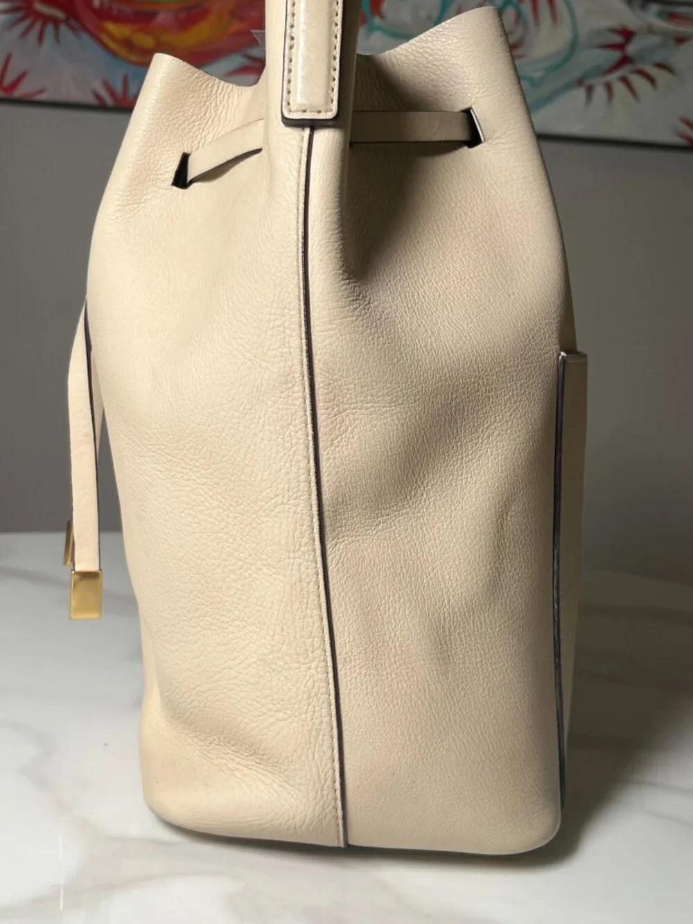 Michael Kors Mercer Cream Pebbled Leather Bucket Bag - Picture 5 of 16
